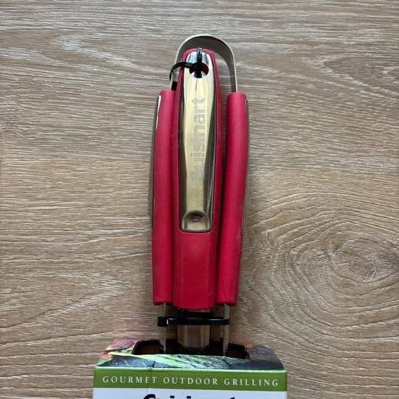 NEW Cuisinart 3 Piece Grill Tool Set Red Rubberized Handles Fork Spatula Tongs - Picture 3 of 7